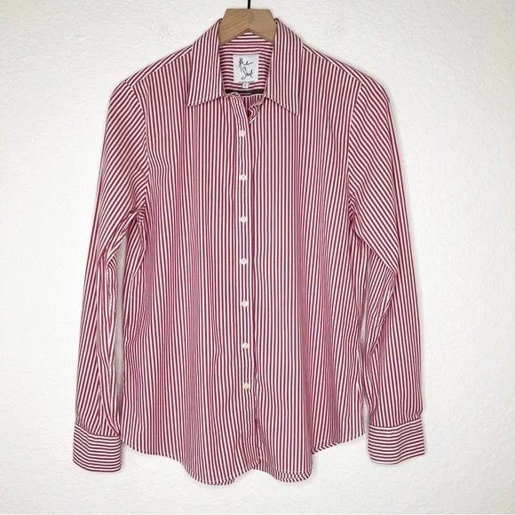 The Shirt Rochelle Behrens Icon Red White Stripe Long Sleeve Button Down Large - Picture 3 of 9